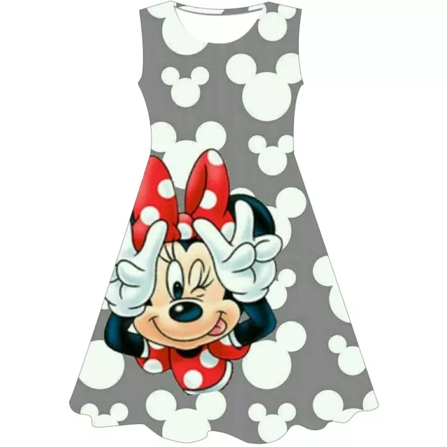 Girls Sleeveless Colorful Print Mickey Minnie Mouse Princess Party Fancy Dress
