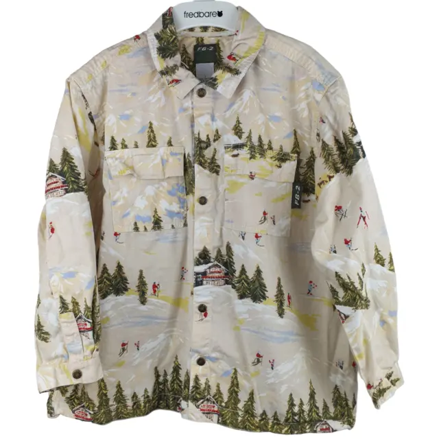 Vtg 90s Fred Bare Dress Winter Shirt Skiing Aus Boys Snap Button Size 7 Beige Vg