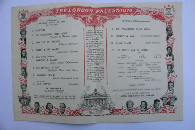 London Palladium Programme 8th Mar. 1954, Variety, Ted Heath. 2
