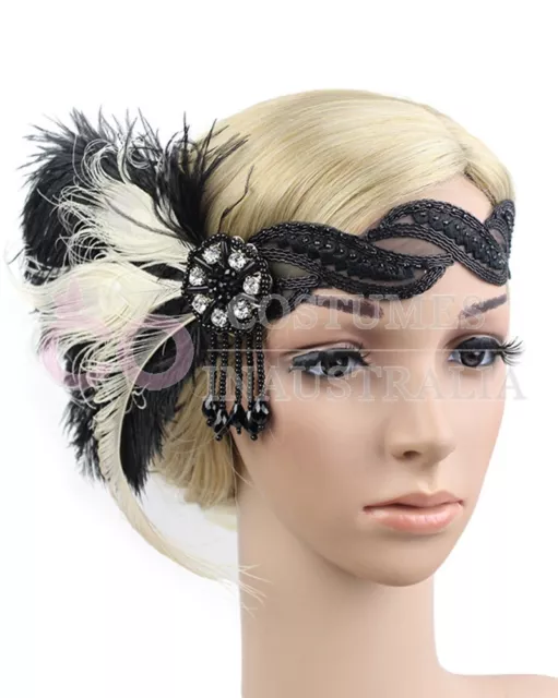 1920s Headband Feather 20s 20's Bridal Great Gatsby Flapper Headpiece Gangster 3
