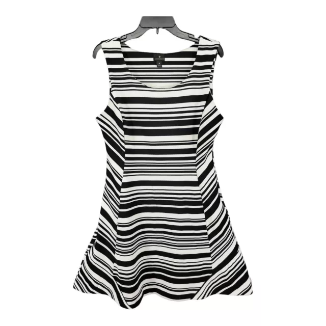 Worthington Womens Dress 14  Fit Flare Sleeveless Black White Stripe