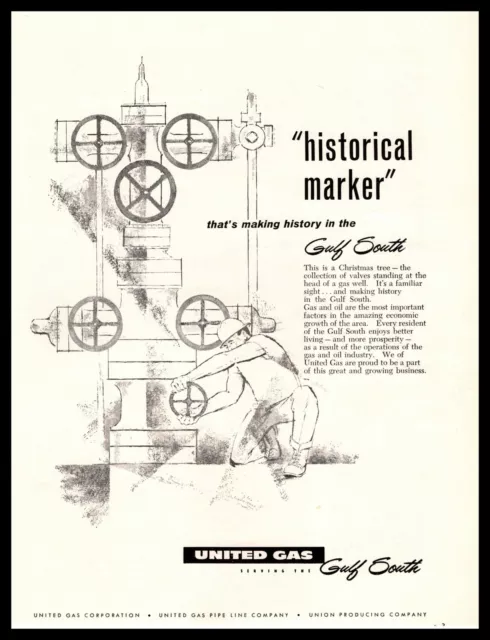 1958 United Gas Well Engineer "Christmas Tree" Valves Hardhat Vintage Print Ad