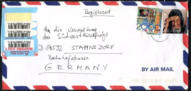 Israel 2001 Registered Air Mail Cover To Germany #C46881