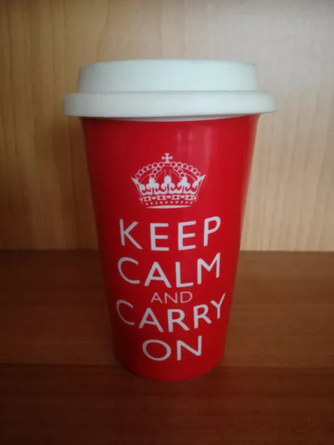 Tazza termica da viaggio con scritta "Keep calm and carry on"