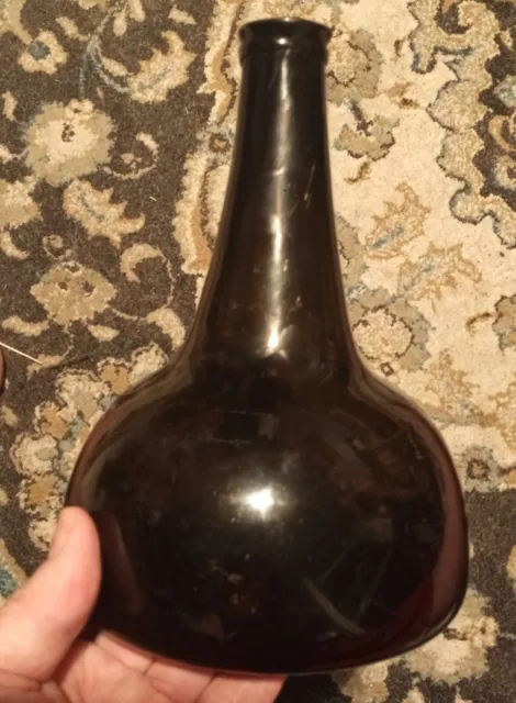 *SCARCE* 18th CENTURY DUTCH ONION *BROWN BLACK* RUM BOTTLE DATE CIRCA: 1720-1740