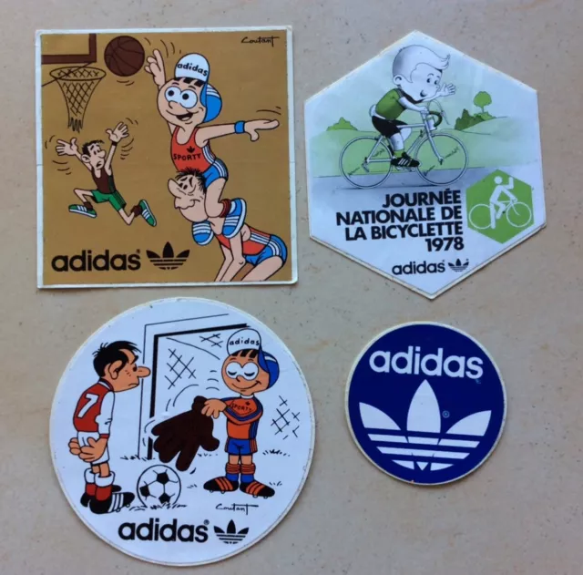 lot 4 Autocollant Sticker ancien ADIDAS SPORT 1974 Football basket vélo COUTANT