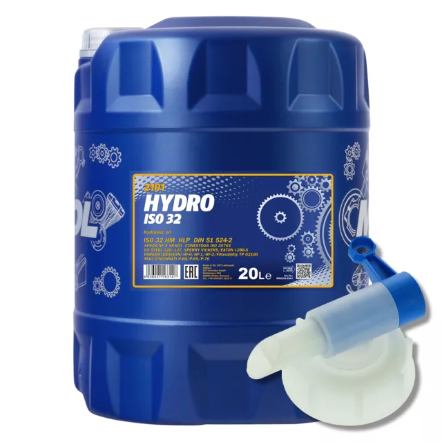 20 (1x20) litros MANNOL Hydro ISO 32 / HLP 32 aceite hidráulico con grifo de escape