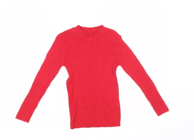 TU Girls Red Mock Neck Cotton Pullover Jumper Size 5-6 Years