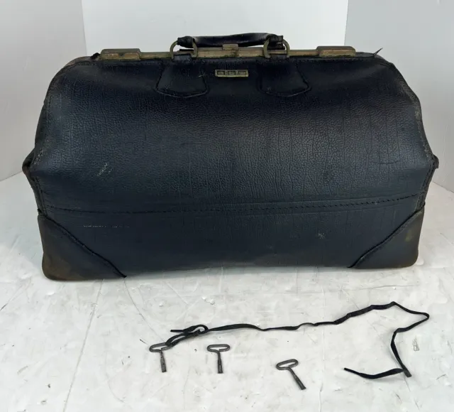 ANTIQUE DOCTORS BAG Black Leather The Statler Bag Newprocess Warren PA W/keys