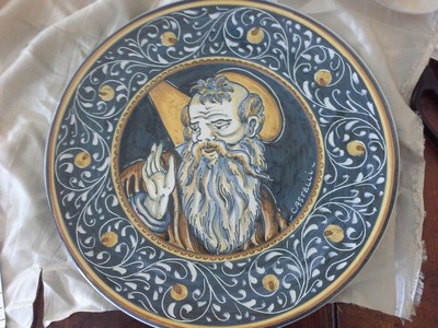 CERAMICA DI CASTELLI QUADRO "L'AVVOCATO" CON CORNICE ABRUZZO 