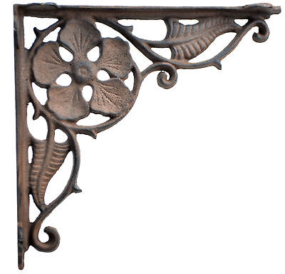 Decorative Flower Wall Shelf Bracket Antique Style Cast Iron Leaf Brace 9.375"