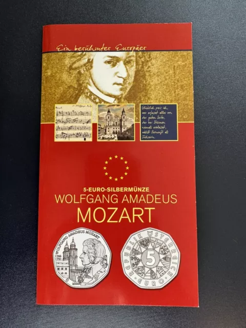 Österreich 5 Euro 2006, Wolfgang Amadeus Mozart, Silber-Münze im Blister, hgh