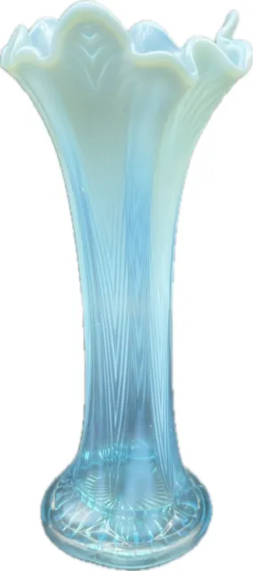 VTG Fenton BLUE Opalescent Glass Swung Vase 10.5” EUC