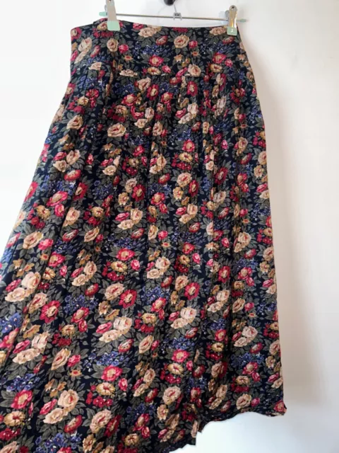 Boho Skirt Gypsy Vintage Size 16-18 Long Floral Black Pockets Retro Hippy FLAW