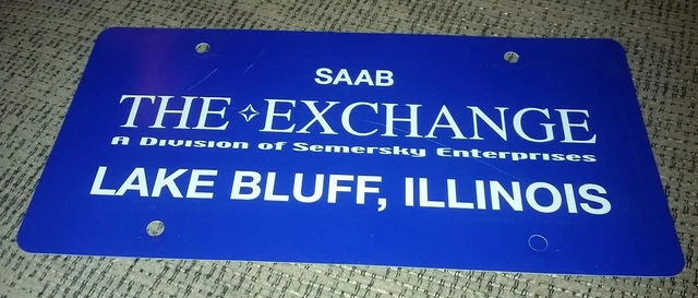 DEALER LICENSE PLATE THE SAAB EXCHANGE LAKE BLUFF ILLINOIS chicago area