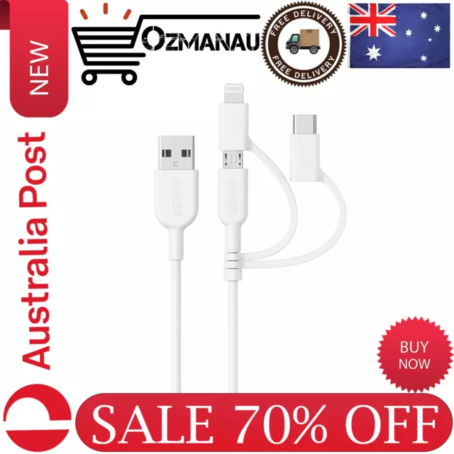 Powerline II 3-in-1 Cable, Type C/Micro USB Cable for iPhone, iPad New AU