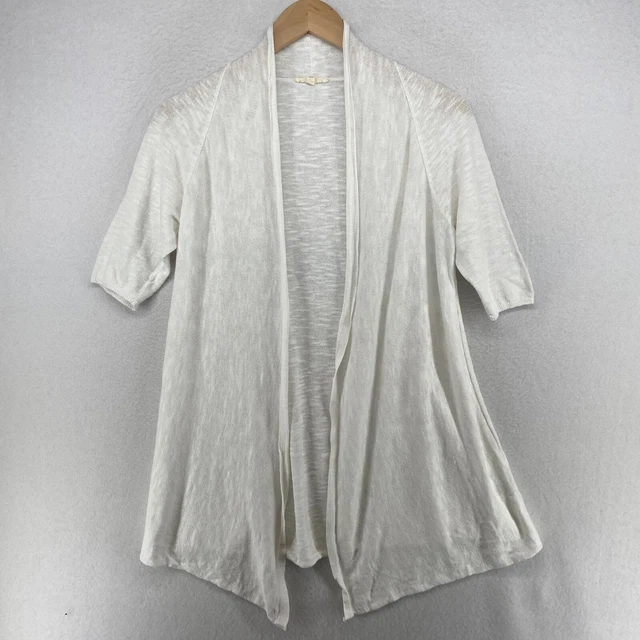 EILEEN FISHER Organic Linen Cotton Slub Knit Cardigan XS Open Front White