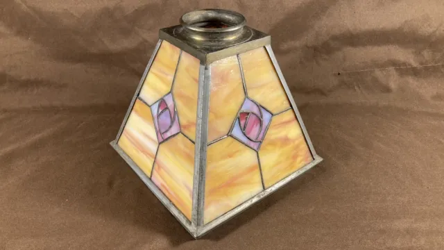 Antique Panel Art Nouveau Deco Arts Crafts Slag Glass Lamp Light Pendant Shade