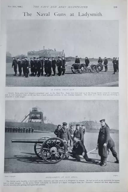 1899 Boer War Era Print Naval Guns Ladysmith Field Gun Sailors At Gun Drill