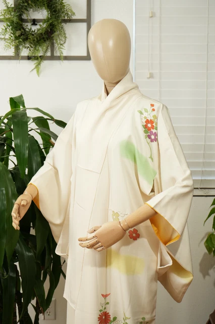 Dear Vanilla Japanese Silk Kimono Women's Robe Gown Authentic Japan Vintage Mint 2