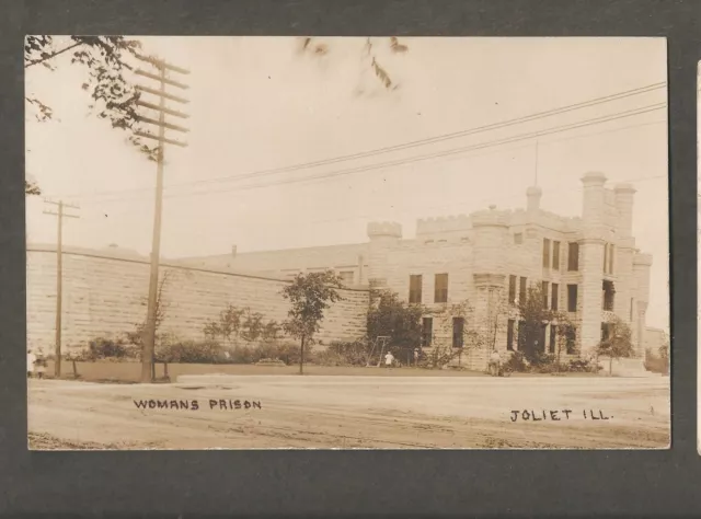 Carte postale vintage RPPC prison pour femmes Joliet ILL IL boîte tampon pour femmes EARLY voilier