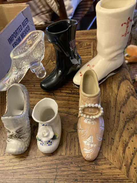 Lot Of 6 Glass/porcelain Shoes/ Boots Figurines