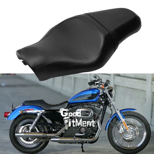 Two-Up Driver & Rear Passenger Seat Saddle For Harley XL883N & XL1200 – Black/Brown, 28.3 Inch