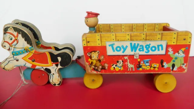 Original 1950's Fisher Price Vintage Toy Wagon #131 with Horses Nice Condition
