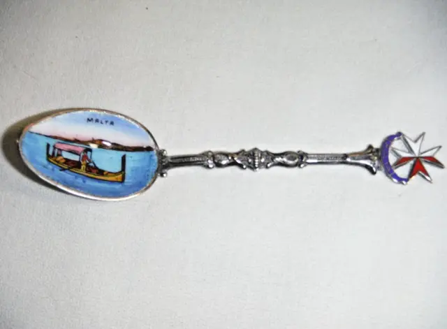 Antique VTG MALTA Silver Plated Enameled 5"L Souvenir Spoon