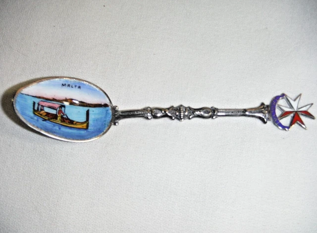 Antique VTG MALTA Silver Plated Enameled 5"L Souvenir Spoon