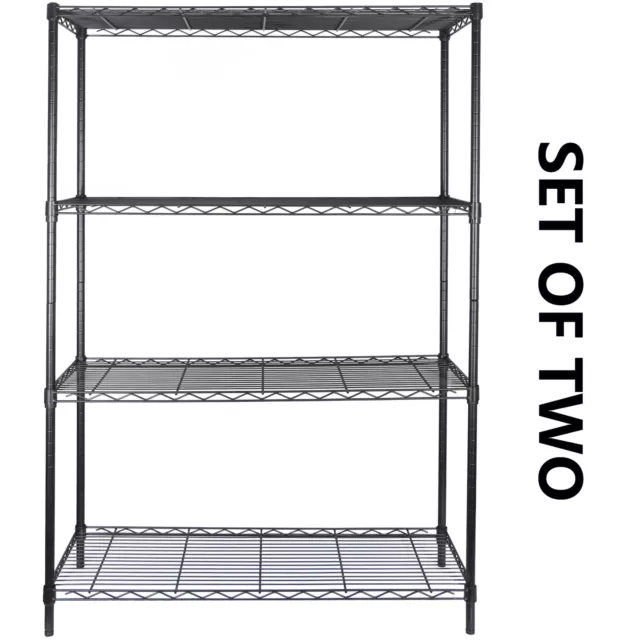 2x 4 Tier Steel Wire Shelf Rack Heavy Duty Storage Shelving Unit Kitchen Pantry