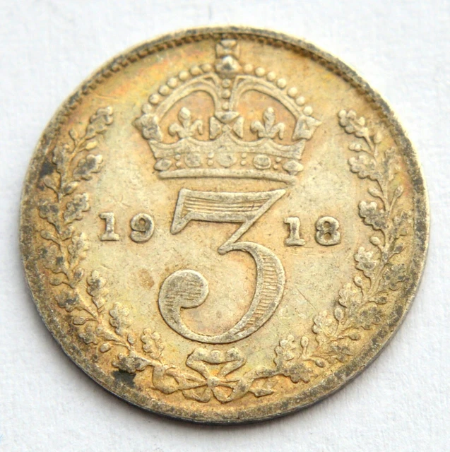 Great Britain Uk 3 Pence 1918 Old Silver Coin