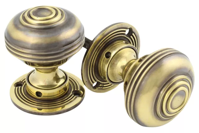 Solid Brass Bloxwich Door Knob Antique Brass Finish 63mm Rim Mortice Knobs Set