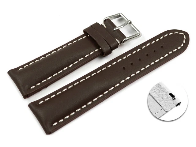 Bracelet De Montre Cuir Grain Croco Marron - Dégagement Rapide - Rembourrage Épais - Longueur M