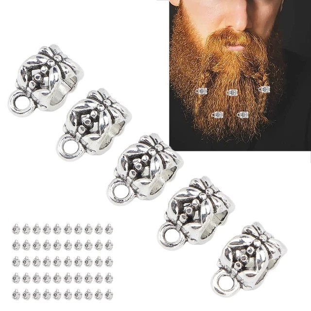 50pc Bart Perlen Haar Flechten Perlen Antik Silber Metall Finish Moderate Größe