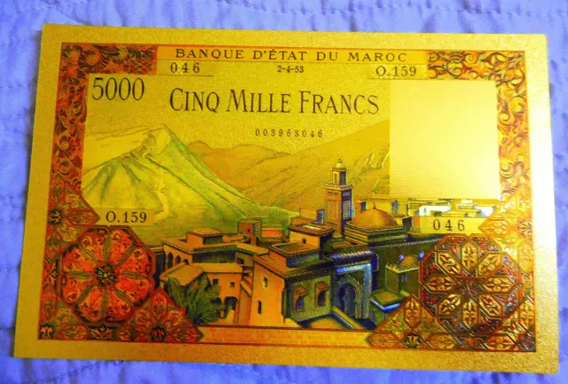 ★ Maroc ★ Billet Polymer  " Or " Avec Couleurs Du 5000 Francs Annees 1953 ★ R3