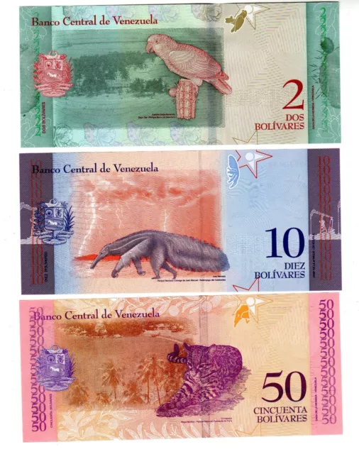 Lot Set Serie 3 Billets Venezuela Bolivares 2018 2019 New Nouveau Unc Neuf