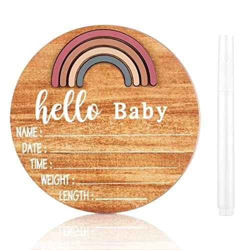 Wooden Baby Birth Announcement Sign Rainbow Baby Name Sign with Marker Pen