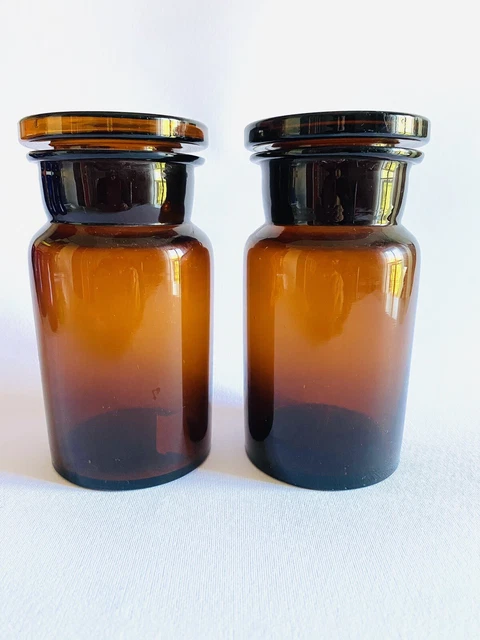 🔴 set 2 vasi contenitori vintage in vetro ambrato da farmacia