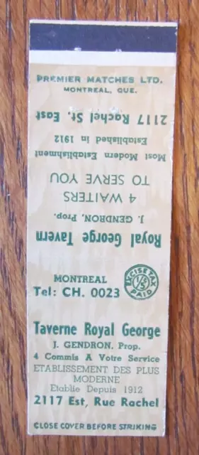 Canadian Tax Stamp Matchbook Cover:  Taverne Royal Gorge Montreal 1946-49 -D30