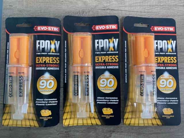 3 PACK Evo-Stik Epoxy Adhesive Express Syringe 25ml Ultra Strong Adhesive GLUE