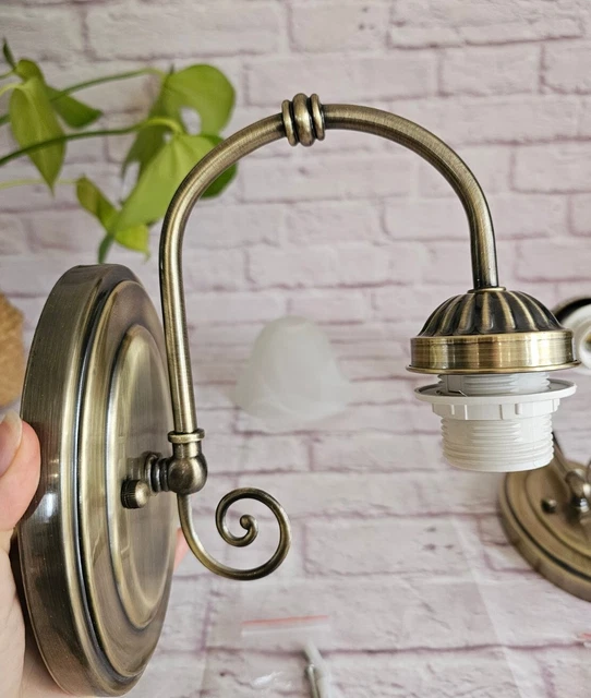 Pair of Antique Style Wall Sconce Electric Lamp Light Fixture With Glass Shades