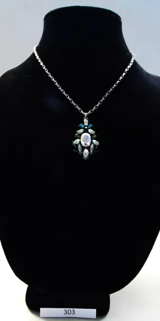 Nordstrom Silver Tone Necklace with Drop Blue and Crystals Pendent, Exquisite