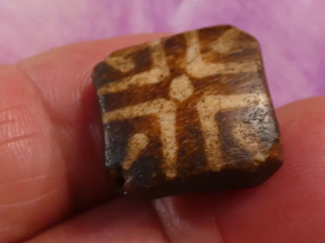 Antique Pumtek Bead Double Cross Diag. Tabular Bead Smooth Patina End Wear 22.5