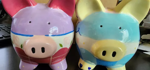Bella Casa By Ganz Two Decorated piggy banks Pastel cute