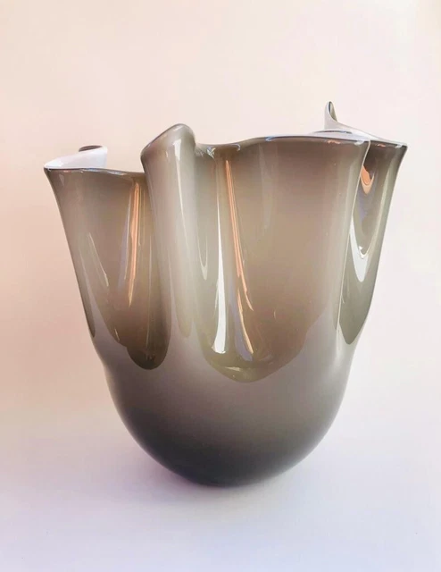 Vaso Murano Fazzoletto Grande Firmato Venini - Murano Glass Vase Gray/Grigio