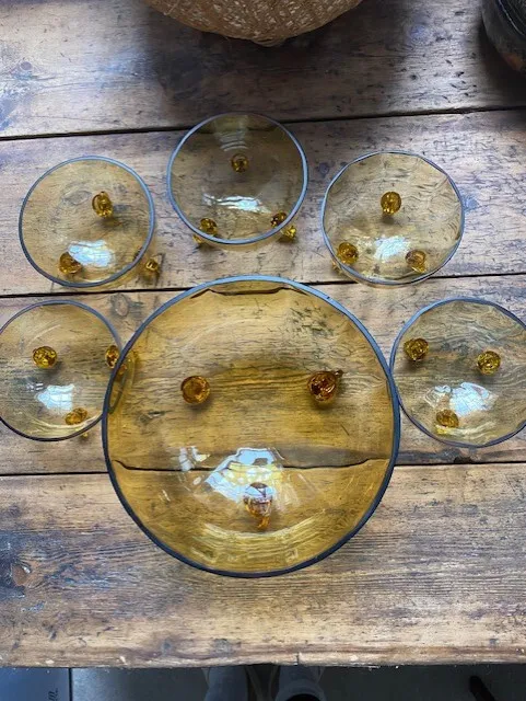 Amber/Gold Glass Vintage Dessert Bowl Serving Set