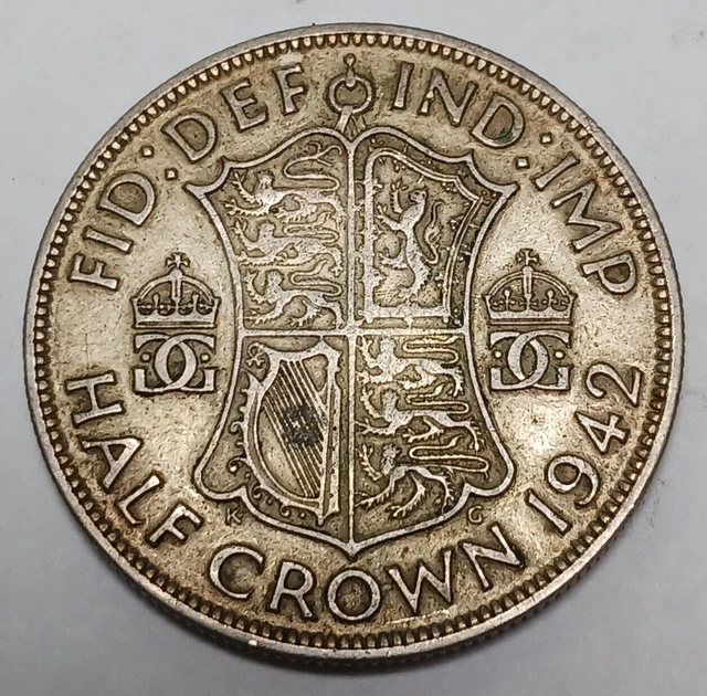 1942 Great Britain 1/2 Crown - Silver - George VI - WWII Coinage - Half Crown