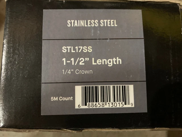 Steelhead STL17SS 1-1/4" x 1/4" 18ga narrow crown staples, 5m box, new.