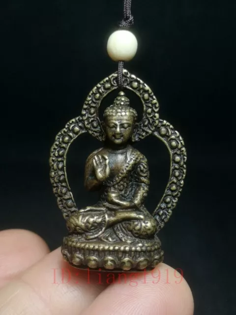 Old Chinese Tibet Bronze Carving Buddha statue Buddhist Necklace Pendant Gift